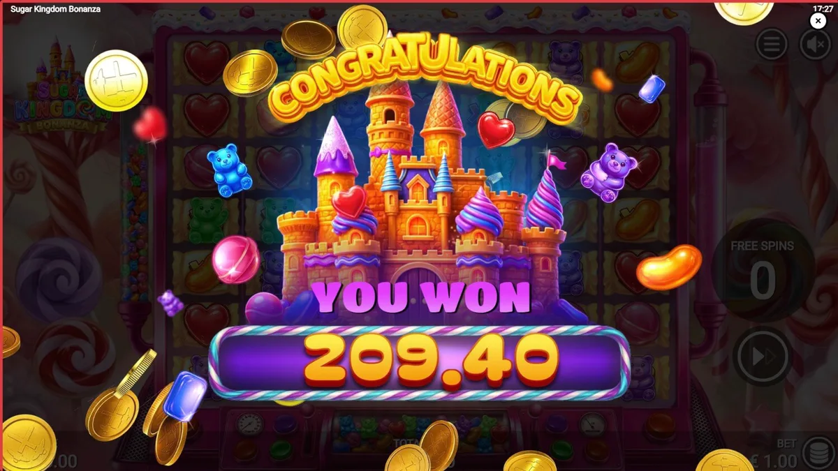 Sugar Kingdom Bonanza স্লট গেমের রঙিন ক্যান্ডি থিমযুক্ত ইন্টারফেস
